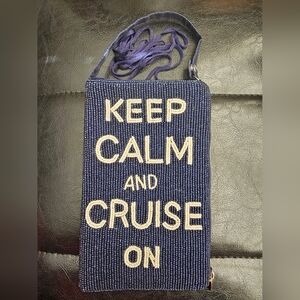 Navy and Cream Beaded Crossbody Bag